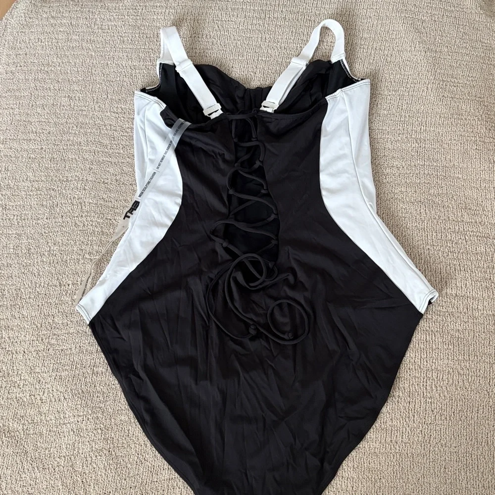 TA3 Lifty black white one piece swimsuit sz 4X extra long C cup Shapeware laceup - Picture 9 of 15